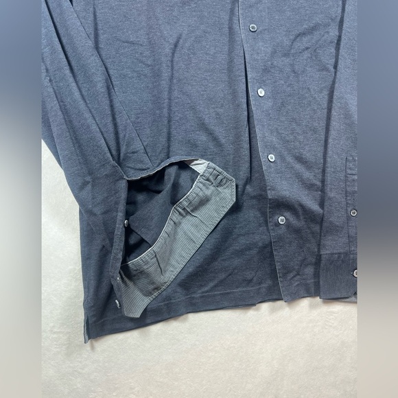 NWOT Ermenegildo Zegna XXL Heather Blue Knit Cotton Long Sleeve Button Shirt - Picture 8 of 12
